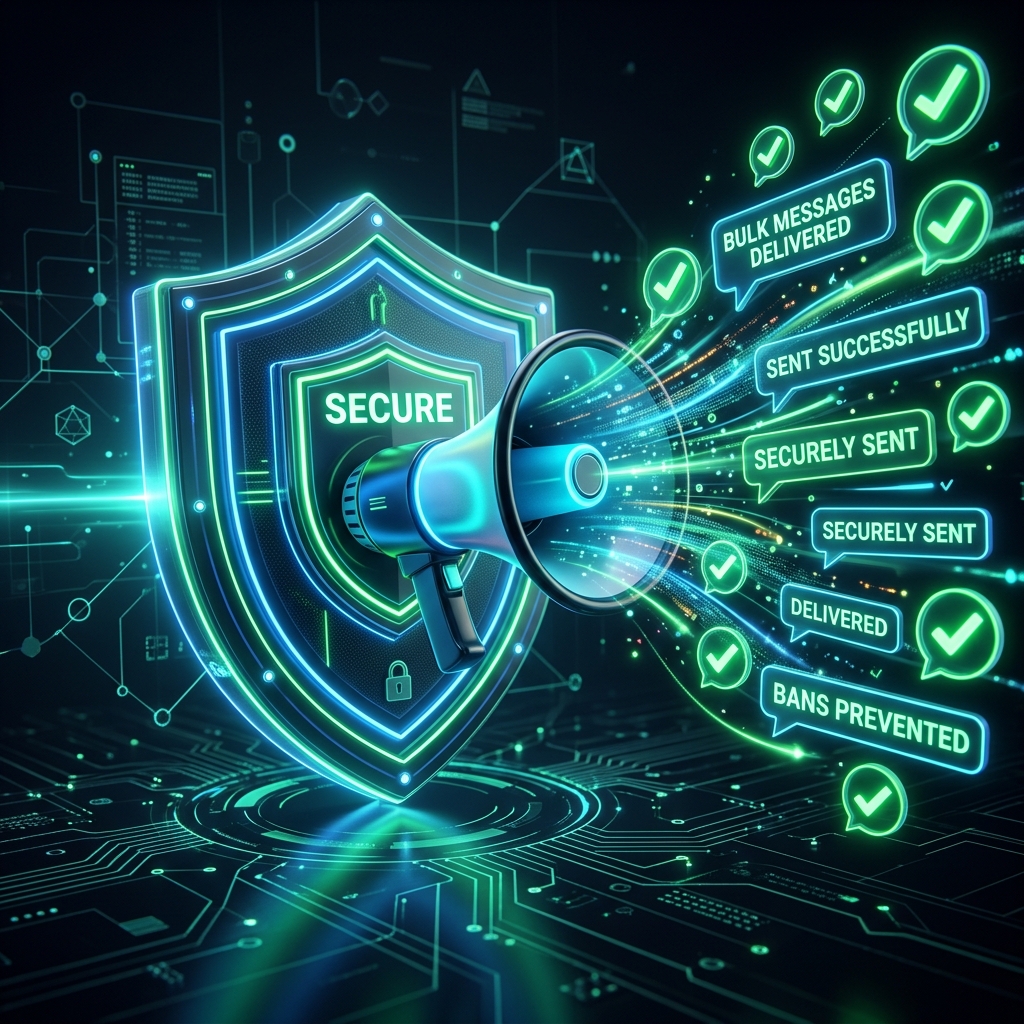 Safe Bulk WhatsApp Messaging Shield Illustration